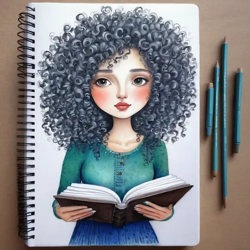 merida,bookworm,girl studying,color pencils,colour pencils,coloured pencils,colored pencils,girl drawing,girl portrait,color pencil,vector spiral notebook,spiral notebook,librarian,colourful pencils,book pages,writing-book,copic,book illustration,fluffy diary,little girl reading,Illustration,Abstract Fantasy,Abstract Fantasy 07