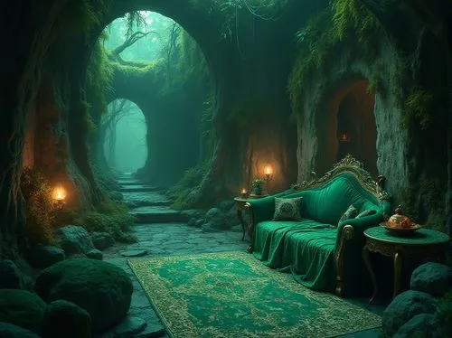 alfheim,sanctum,fantasy picture,elven forest,fantasy landscape,antechamber,alcove,3d fantasy,ornate room,the mystical path,rivendell,elfland,dungeon,fantasy art,background design,green forest,druidic,sanctuary,spiritual environment,seclusion,Photography,General,Realistic