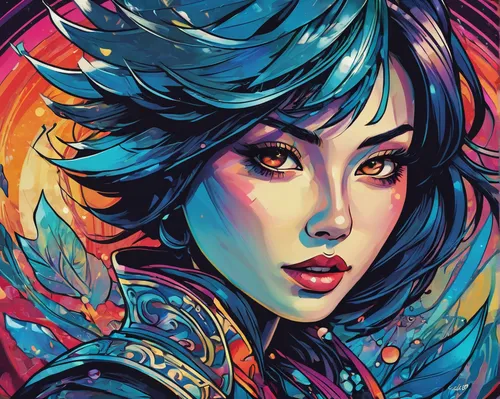 mulan,fantasy portrait,vector illustration,vector art,colorful foil background,geisha,adobe illustrator,illustrator,vector girl,rosa ' amber cover,aura,digital illustration,colorful doodle,detail shot,digital art,game illustration,vector graphic,boho art,portrait background,digital painting,Conceptual Art,Fantasy,Fantasy 20