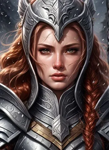 female warrior,fantasy portrait,paladin,ice queen,warrior woman,the snow queen,heroic fantasy,joan of arc,fantasy art,fantasy warrior,samara,lokportrait,massively multiplayer online role-playing game,