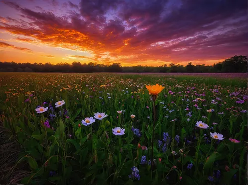 field of flowers,blooming field,flower field,flowers field,tulips field,tulip field,wild tulips,flowering meadow,flower meadow,blanket of flowers,meadow landscape,wildflower meadow,meadow flowers,spring meadow,flower in sunset,cosmos field,chives field,wildflowers,chive flowers,splendor of flowers,Conceptual Art,Fantasy,Fantasy 09