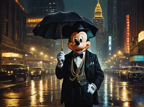 mickey mause,mickey mouse,mickey,micky mouse,walt disney,disney character,shanghai disney,cruella de ville,walt,man with umbrella,photoshop manipulation,walt disney world,walt disney center,disney,pinocchio,goofy,minnie,raincoat,mayor,jiminy cricket,Illustration,Paper based,Paper Based 23