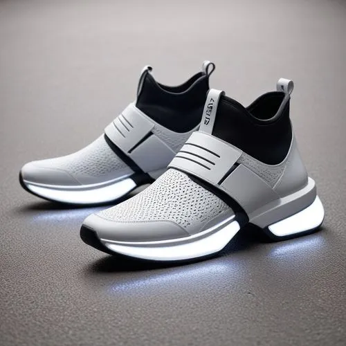 Shoes Futuristic ,a white and black sneaker with two lights up,mags,boost,perdidas,uncaged,ventilators,presto