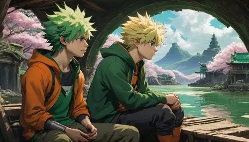 Deku,Bakugou,anime,anime boy,my hero academia,river,Conceptual Art,Fantasy,Fantasy 13