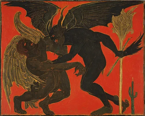 angel and devil,pegasus,devil,devils,black angel,griffin,lucifer,bronze horseman,garuda,the archangel,angels of the apocalypse,daemon,archangel,mythological,virgos,khokhloma painting,dance of death,angelology,krampus,fire screen,Art,Classical Oil Painting,Classical Oil Painting 30