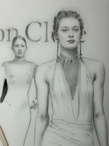 白色背景,the drawing depicts two models next to a pencil pen,clogau,vionnet,art deco woman,pencil art,margaery,pencil drawings,Illustration,Black and White,Black and White 35