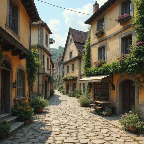 medieval street,martre,kleinburg,escher village,village street,old village