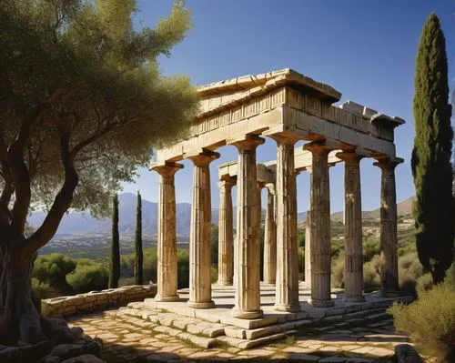 greek temple,temple of diana,roman temple,erechtheus,temple of hercules,gennadius,palmyra,panagora,segesta,doric columns,peristyle,roman columns,celsus library,tempio,artemis temple,volubilis,erechtheion,acropolis,capitolium,stylites,Art,Classical Oil Painting,Classical Oil Painting 38