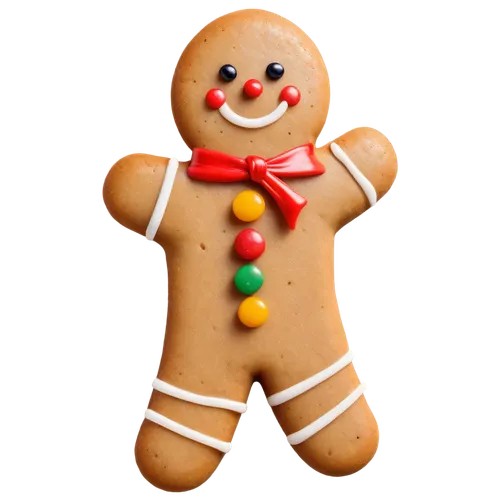 Transparent gingerbread man, running, joyful facial expression, bright orange icing hair, white frosting buttons, colorful candy eyes, sweet smiling mouth, festive holly-patterned scarf, shiny golden 