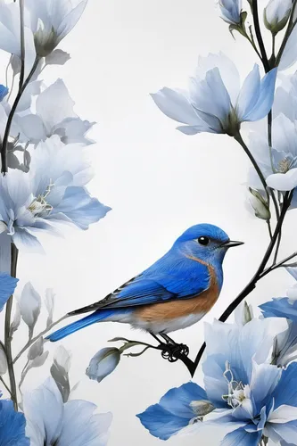 blue birds and blossom,flower and bird illustration,bird painting,blue bird,western bluebird,eastern bluebird,lazuli bunting,bird flower,bluebird,mountain bluebird,indigo bunting,spring bird,tickell's blue flycatcher,male bluebird,bluejay,bird illustration,blue wren,bluebird female,bird drawing,spring leaf background,Photography,Artistic Photography,Artistic Photography 06