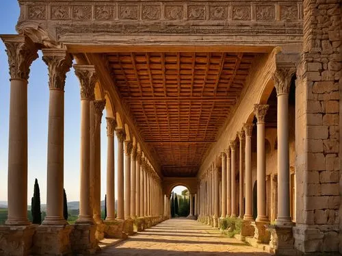 jerash,peristyle,baalbek,celsus library,colonnades,colonnade,agrigento,umayyad palace,leptis,porticoes,pillars,baalbeck,doric columns,first may jerash,roman columns,columns,volubilis,segesta,alhambra,porticos,Illustration,Realistic Fantasy,Realistic Fantasy 22