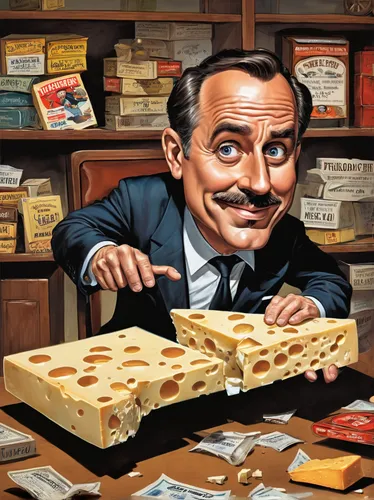 enrico caruso,el salvador dali,walt,dali,walt disney,cheese sales,financier,montgomery's cheddar,romano cheese,blocks of cheese,geppetto,kraft,johnnycake,board game,merchant,swiss cheese,dealer,confectioner,caricaturist,leicester cheese,Illustration,Abstract Fantasy,Abstract Fantasy 23