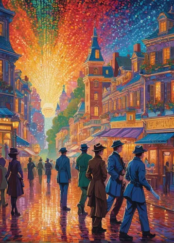 colorful city,paris,oil painting on canvas,colorful light,fireworks art,new orleans,fête,oil painting,bordeaux,colored lights,watercolor paris,mardi gras,art painting,painting technique,umbrellas,golden rain,french digital background,man with umbrella,color pencils,universal exhibition of paris,Conceptual Art,Daily,Daily 31