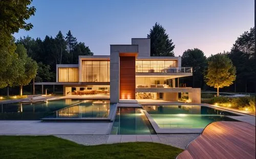 glass concrete bricks woodpanelling garden trees pool landscape summer sunlight spotlight night view park,modern house,modern architecture,luxury home,luxury property,dreamhouse,beautiful home,pool ho