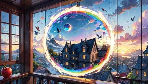 soap bubble,giant soap bubble,fantasy picture,magical,3d fantasy,fantasy world,magical adventure,dream world,soap bubbles,dreams catcher,prism ball,fantasy landscape,imagination,fairy tale,round window,children's fairy tale,frozen soap bubble,rainbow and stars,fantasy art,window to the world,Anime,Anime,Cartoon