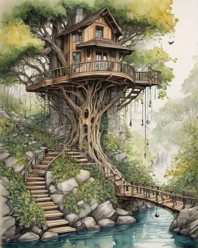 tree house,tree house hotel,treehouse,treehouses,stilt house,house in the forest,forest house,house with lake,tree top,wooden house,house by the water,watercolor tree,dreamhouse,house in mountains,hanging houses,timber house,island suspended,water mill,stilt houses,tree top path,Illustration,Black and White,Black and White 34