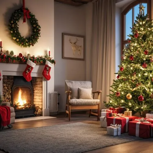 christmas room,christmas fireplace,christmas wallpaper,christmas scene,christmas background,christmas motif,Photography,General,Realistic