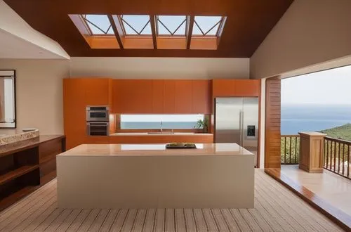 Modern farmhouse kitchen kitchen, White roof.
Marble sill, barstools, big hanging lamps. More color.,a large kitchen with many counters on the sides,amanresorts,penthouses,holiday villa,window with se