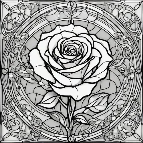 rose flower illustration,roses pattern,bicolored rose,rose flower drawing,coloring page,frame rose,Illustration,Black and White,Black and White 08