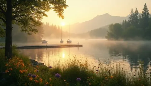 beautiful lake,mountainlake,evening lake,forest lake,morning mist,mountain lake,alpine lake,beautiful landscape,heaven lake,swiftcurrent lake,lakeside,tranquility,boat landscape,calmness,calm water,foggy landscape,idyll,calm waters,high mountain lake,serenity,Photography,General,Realistic