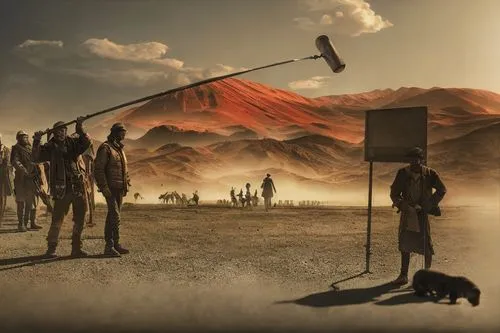 capture desert,digital compositing,photo manipulation,red planet,photomanipulation,guards of the canyon,mission to mars,diorama,tutankhamun,colonization,planet mars,ancient egypt,egyptology,viewing dune,travelers,post-apocalyptic landscape,dead vlei,nomads,sahara,ancient people,Art sketch,Art sketch,Newspaper