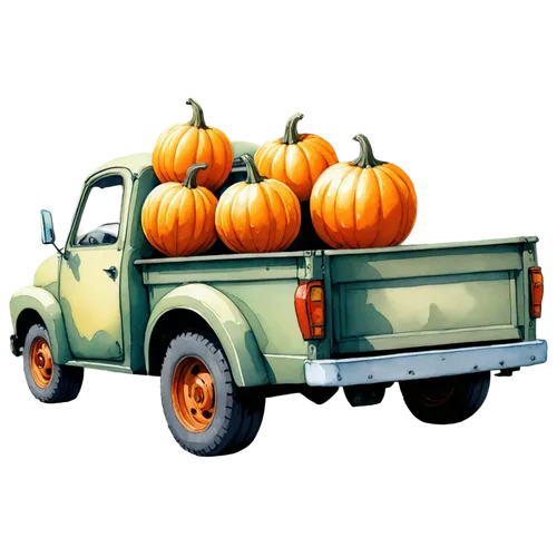 halloween truck,halloween car,old halloween car,halloween travel trailer,decorative pumpkins,garrison,Illustration,Paper based,Paper Based 17