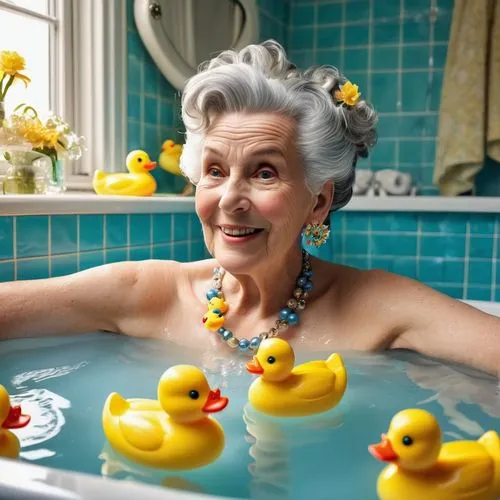 bath ducks,rubber ducks,bath duck,rubber duckie,rubber duck,rubber ducky,duck females,elderly lady,ducky,bathtub accessory,bathtub,bathing fun,bird in bath,menopause,bath accessories,the girl in the bathtub,senior citizen,ducklings,water bath,elderly person