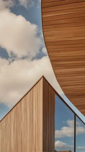 close-up of a building corner facade, wood facade, sky above,corten steel,wooden facade,laminated wood,wooden roof,wood structure,wooden construction,timber house,metal cladding,wood fence,wooden beam