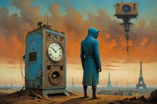 transistor,clockmaker,radio clock,clocks,clock,time traveler,transistor checking,dystopia,transmitter,grandfather clock,out of time,dali,surrealism,street clock,dystopian,world clock,stop watch,four o'clocks,time machine,clockwork,Conceptual Art,Daily,Daily 06