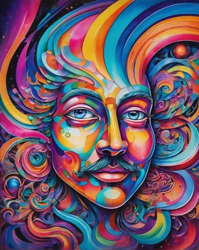 psychedelic art,psychedelic,multicolor faces,lsd,colorful spiral,colorful background,yogananda,boho art,dali,el salvador dali,astral traveler,woman's face,third eye,aura,chalk drawing,andromeda,neon body painting,dimensional,bodypainting,acid,Illustration,Abstract Fantasy,Abstract Fantasy 23