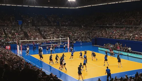 Describe a nail-biting volleyball match in a crowded stadium,czech handball,women's handball,volley,sitting volleyball,volleyball,european championship,indoor games and sports,malopolska breakthrough 