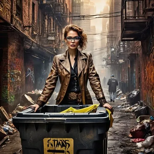 waste collector,rubbish collector,garbage collector,scrap collector,trash land,recycling world,garbage lot,trash the dres,trash dump,landfill,cleaning woman,recycling bin,bin,waste separation,recycling criticism,street cleaning,electronic waste,scrap dealer,waste bins,digital compositing,Illustration,Realistic Fantasy,Realistic Fantasy 13