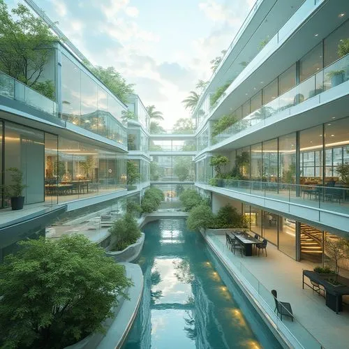 sathorn,waterplace,wintergarden,safdie,atriums,omotesando,aqua studio,futuristic architecture,modern architecture,glass facade,taikoo,landscaped,singapore,infinity swimming pool,glass wall,biopolis,interlace,embl,shenzhen vocational college,oakbrook,Photography,General,Realistic