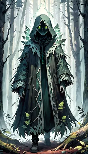 hooded man,forest man,cloak,doctor doom,patrol,the wanderer,aaa,undead warlock,grimm reaper,druid grove,druid,hooded,cg artwork,imperial coat,aa,forest background,cleanup,forest dark,game illustration,dodge warlock,Anime,Anime,General