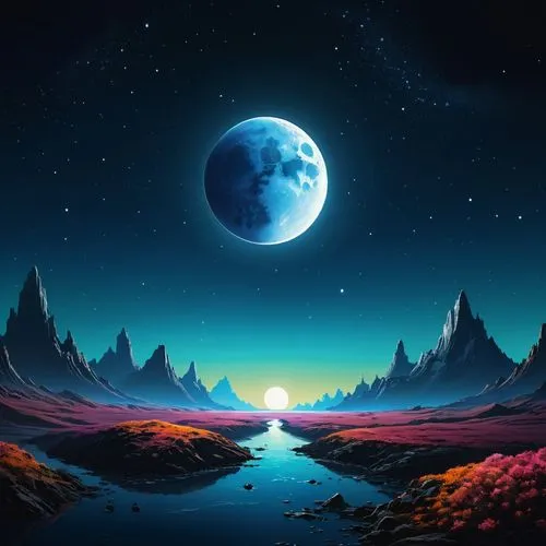 lunar landscape,alien planet,earth rise,moonscape,valley of the moon,moon and star background,fantasy landscape,alien world,planet,planet eart,moon valley,ice planet,planet alien sky,blue planet,space art,lunar,futuristic landscape,phase of the moon,fantasy picture,exo-earth,Conceptual Art,Sci-Fi,Sci-Fi 12