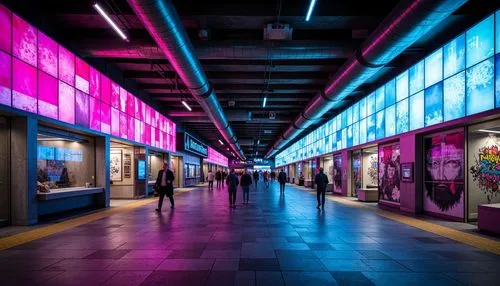 pasila,train station passage,metro station,colored lights,alexanderplatz,friedrichstrasse,potsdamer platz,eindhoven,galleria,britomart,metrowerks,subway station,schipol,hbf,kamppi,termini,metropolia,colorful light,hollywood metro station,tgv