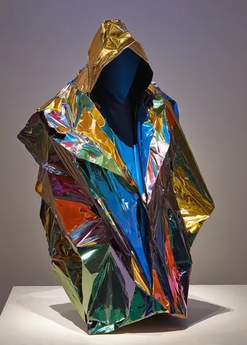 facets,bismuth,folded paper,glass pyramid,sculptor ed elliott,windbreaker,plastic arts,crumpled up,art object,bismuth crystal,foil,crumpled,cuborubik,braque d'auvergne,crumpled paper,cube surface,faceted diamond,cloak,raincoat,bronze sculpture,Unique,3D,Modern Sculpture