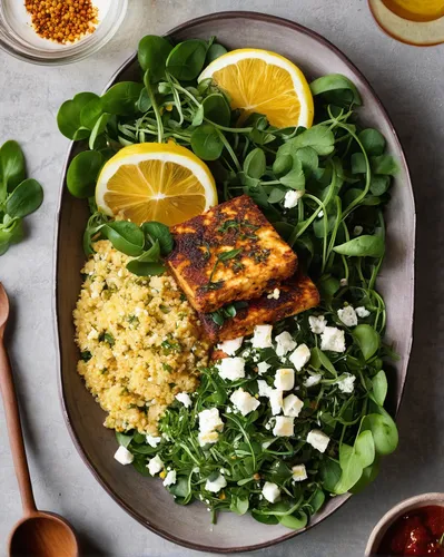 Moroccan+Couscous+Salad+with+Feta+Parcels%2C+Watercress+and+Harissa+Yoghurt+2.jpg,tabbouleh,greek feta cheese,gremolata,lemon basil,watercress,mediterranean cuisine,arborio rice,mediterranean diet,cou