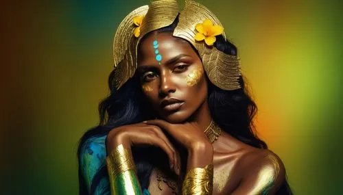 Elegant Fantasy of Shiva,an african woman dressed in gold and blue,oshun,baoshun,nephthys,amerykah,nubian,nefaria,Photography,Artistic Photography,Artistic Photography 08