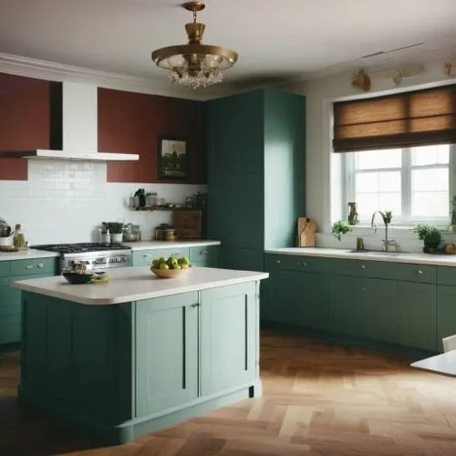 Сделай кухню в этой же цветовой гамме как на изображении,a kitchen with cabinets, stove, and island in it,vintage kitchen,kitchens,kitchen design,dark cabinets,limewood,scavolini