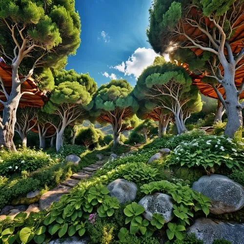 cartoon video game background,mushroom landscape,cartoon forest,terraformed,tree grove,forest landscape,Photography,General,Realistic