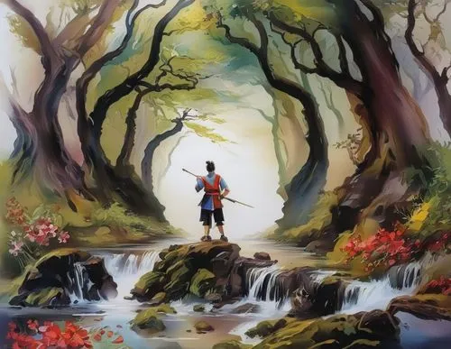 children's background,watercolor background,forest background,fairy forest,happy children playing in the forest,studio ghibli,fantasy picture,the brook,world digital painting,oil painting on canvas,forest walk,the forest,farmer in the woods,forest path,forest of dreams,nature and man,enchanted forest,wander,fairy world,forest man,Illustration,Paper based,Paper Based 04