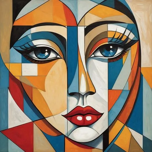 art deco woman,cubist,woman's face,woman face,cubism,leger,cubists,mondrian,nielly,orphism,demoiselles,decorative figure,gaudier,lempicka,art deco,roy lichtenstein,britto,mousseau,woman thinking,expressionist,Art,Artistic Painting,Artistic Painting 45