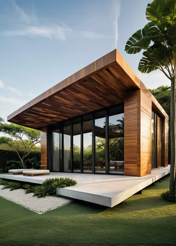 Design modern architecture with sleek lines, minimalist interiors, and innovative materials. Craft a contemporary wood blocks pavilion atmosphere for a sophisticated and urban space. Detailed photogra