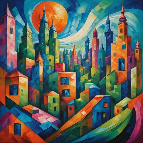 colorful city,barajneh,ciudades,cityscape,city skyline,ashrafieh,Art,Classical Oil Painting,Classical Oil Painting 27