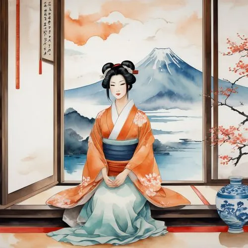 oriental painting,japanese art,chinese art,geisha girl,oriental princess,geisha,tea ceremony,junshan yinzhen,plum blossoms,japanese woman,oriental girl,japanese floral background,hanbok,plum blossom,japanese culture,oriental,taiwanese opera,chinese style,spring festival,korean culture,Conceptual Art,Oil color,Oil Color 10