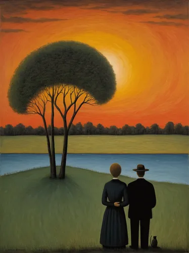 grant wood,loving couple sunrise,orange tree,man and wife,young couple,two people,olle gill,tangerine tree,rural landscape,namib,idyll,vintage couple silhouette,alentejo,evening atmosphere,david bates,romantic scene,old couple,adam and eve,tramonto,man and woman,Art,Artistic Painting,Artistic Painting 02