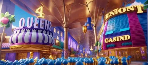 佛蒙特老街，3D，迪士尼风格，色彩鲜艳饱和，高质量,disneyquest,dubailand,fantasy city,the dubai mall entrance,innoventions,hollycp,mgm,walt disney center,shanghai disney,diamond lagoon,casinos,usj,the disneyland resort,cinema