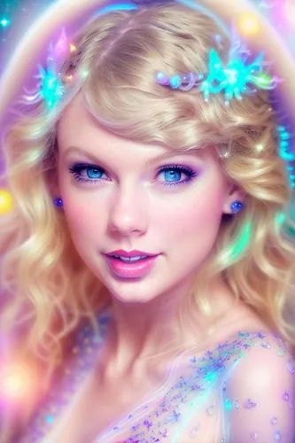 Taylor Swift extremely detailed professional photography of (((an ethereal spirit))) with a mischievous smile and glowy eyes. Otherworldly creature, magical scene, an incredibly beautiful world of won