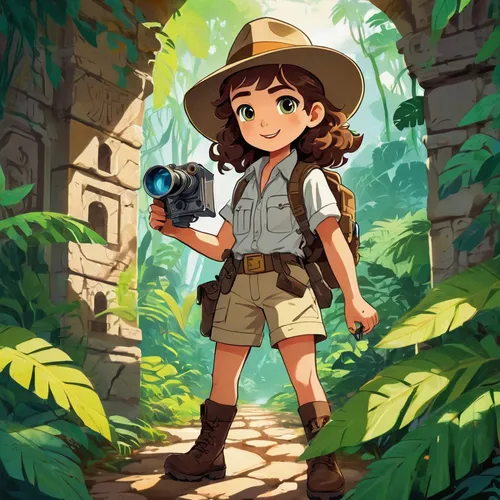 adventurer,indiana jones,park ranger,studio ghibli,explorer,camera illustration,exploration,hiker,wander,adventure,kids illustration,to explore,safari,game illustration,exploring,treasure hunt,tourist,mountain guide,dipper,explore,Illustration,Japanese style,Japanese Style 06